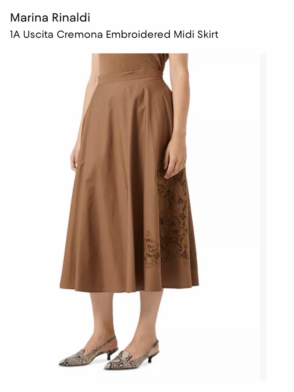 Marina Rinaldi Chestnut Brown Embroidered A-Line Midi Skirt